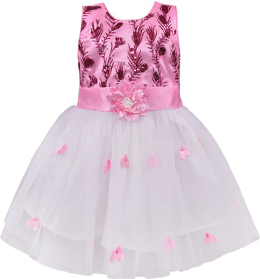 Wishkaro Girls Midi/Knee Length Party Dress(Pink, Sleeveless)