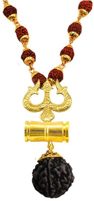 Shiv Jagdamba Lord Shiva Trishula Damaru Locket With Puchmukhi Rudraksha Mala Gold-plated Plated Brass, Wood Chain