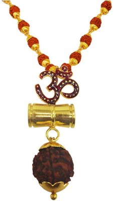 Shiv Jagdamba Religious Jewellery Om Damru Pendant with Rudraksha Mala Gold-plated Plated Brass, Wood Chain