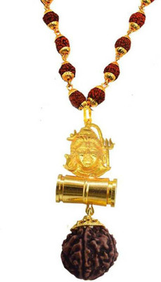 Shiv Jagdamba Religious Jewelry Loard Shiv Shankar Mahadev Locket With Puchmukhi Rudraksha Mala Gold-plated Plated Brass, Wood Chain