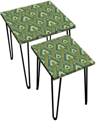 Nutcase Indian Ethnic Collection Green Metal Nesting Table(Finish Color - Black, Set of - 2, DIY(Do-It-Yourself))