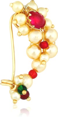 MEENAZ Cubic Zirconia, Ruby, Pearl, Emerald Gold-plated Plated Copper, Brass, Stone Nathiya