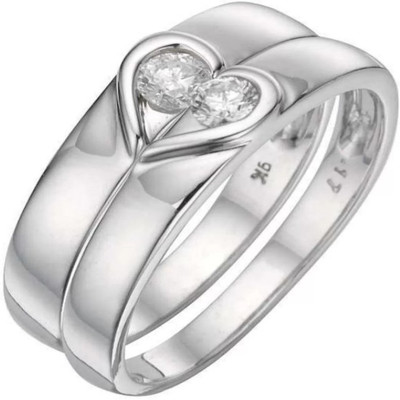 Kayal traders ADJUSTABLE COUPLE LOVE BAND RING SET Alloy Cubic Zirconia Silver Plated Ring Set