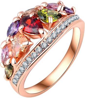 YELLOW CHIMES Elegant High Grade Multicolour Crystal Rose Gold Ring for Women Alloy Crystal Copper Plated Ring