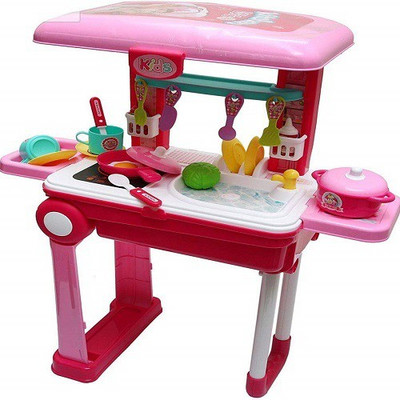 Shivdra traders Little Chef 2 in 1 Kitchen Play Set, Pretend Play Luggage Kitchen Kit for Kids with Suitcase Trolley, Multi Color with Lights & Sound