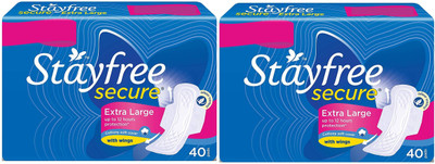 STAYFREE Secure Extra Large 40+40 Sanitary Pads Sanitary Pad(Pack of 80)