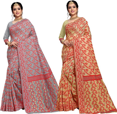 jayant creation Woven Jamdani Cotton Silk Saree(Pack of 2, Multicolor)