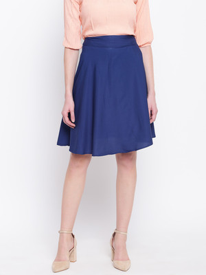 MAYRA Solid Women Flared Dark Blue Skirt
