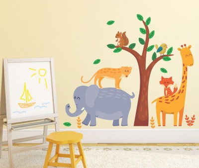 Wallzone 80 cm Jungle Animals Removable Sticker(Pack of 1)
