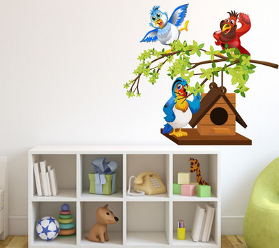 Littlebuds 70 cm Birds In Tree House Removable Sticker(Pack of 1)