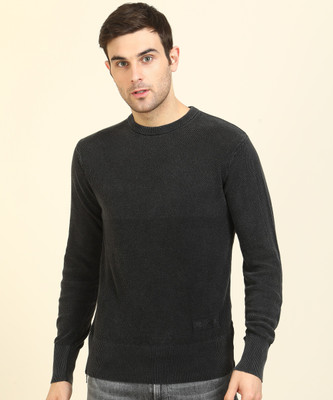 PETER ENGLAND Solid Round Neck Casual Men Black Sweater