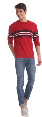 ARROW Woven Round Neck Casual Men Red Sweater