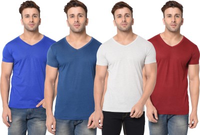 Jangoboy Self Design, Solid Men V Neck Blue, Maroon, Grey T-Shirt