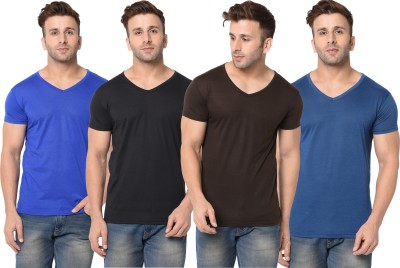 Jangoboy Solid Men V Neck Blue, Brown, Black T-Shirt