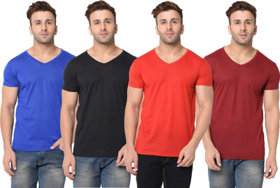 Adorbs Solid Men V Neck Multicolor T-Shirt