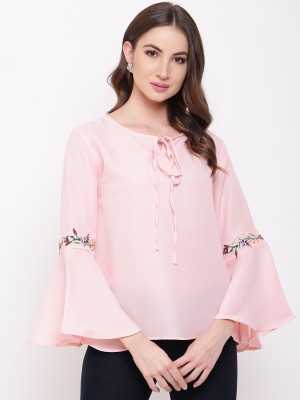 MAYRA Casual Full Sleeve Self Design Women Pink Top