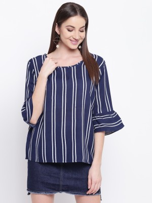 MAYRA Casual 3/4 Sleeve Striped Women Blue Top