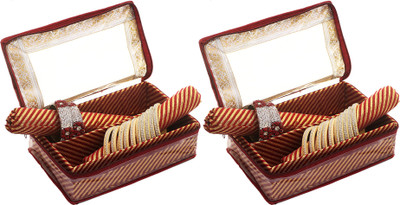 KUBER INDUSTRIES Brocade Hardboard 2 Pieces Two Rod Bangle Box (Maroon) - CTKTC30609 Bangle Box Vanity Box(Maroon)