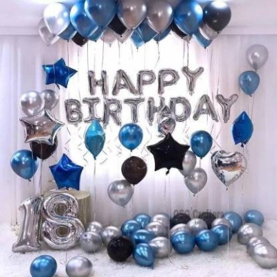 GNGS Solid 13 PCs Happy Birthday Letter Foil Balloon Set of Silver + Pack of 30 HD Metallic Balloons Letter Balloon(Blue, Black, Silver, Pack of 43)