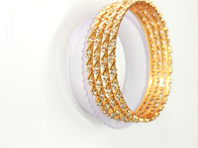 SRI SELVA COVERING Copper Cubic Zirconia Gold-plated Bangle Set(Pack of 4)