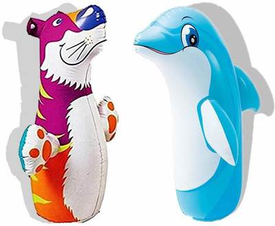 TOYLAND Playtime Combo Bop & Dolphin Shape 3-D Punching Hit Me Bag, Multi Color Inflatable HitMe Toys(Blue)