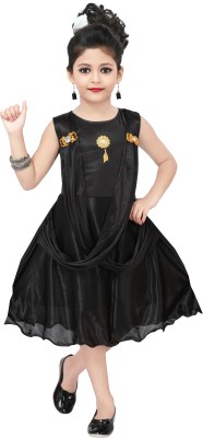 Chandrika Girls Midi/Knee Length Casual Dress(Black, Sleeveless)
