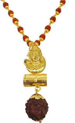 Shiv Jagdamba Religious Jewelry Lord Shiv Shankar Bolenath Mahadev Pendant Locket With Gold Cap Panchmukhi Rudraksha Mala Gold-plated Plated Brass, Wood Chain