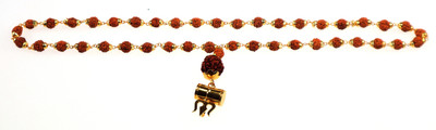 anagha PurePanchmukhi Rudraksha with brass cap and Shiv Shakti pendant 8 mm Mala Self Certified in 108+1 Beads for All Metal, Wood Chain Set
