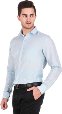 dzazner Men Solid Formal Light Blue Shirt
