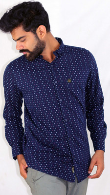 Indi Hemp Men Printed Casual Dark Blue Shirt