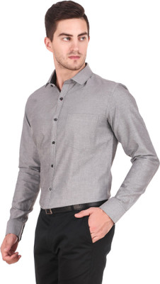 dzazner Men Solid Formal Grey Shirt