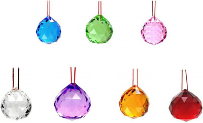 Takshila Gems 7 Color Hanging Crystal Balls Fengshui Vastu Hanging Crystal Prism Decorative Showpiece  -  4 cm(Crystal, Multicolor)