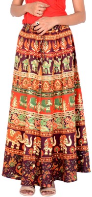Rajvila Animal Print Women Broomstick Brown Skirt