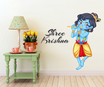 Wallzone 80 cm Shree Krishna Removable Sticker(Pack of 1)