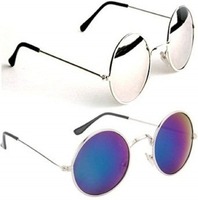 LAER Round Sunglasses(For Men & Women, Blue, Silver)