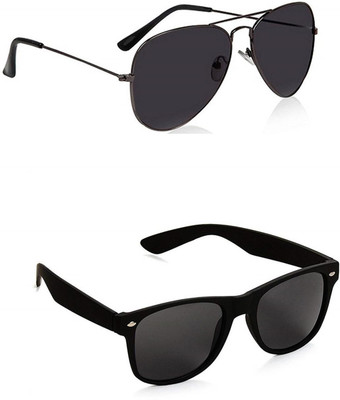 LAER Aviator, Wayfarer Sunglasses(For Men & Women, Black)
