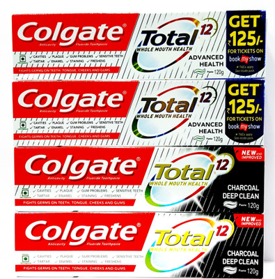 Colgate Total Advance Toothpaste 120 gm...Pack of 2 & Total Charcoal Deep Clean Toothpaste 120 gm ..pack of 2 ...(Pack of 4) Toothpaste(480 g, Pack of 4)