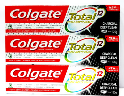 Colgate Total Charcoal Deep Clean Anticavity Toothpaste 120 gm Pack of 3 Toothpaste(360 g, Pack of 3)