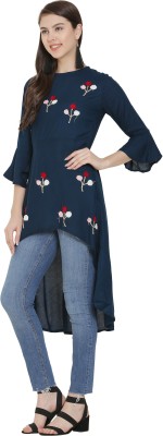 Micro Mount Casual 3/4 Sleeve Embroidered Women Dark Blue Top