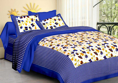 BRIJSHIKHA ENTERPRISES 180 TC Cotton Double Printed Flat Bedsheet(Pack of 1, Blue)