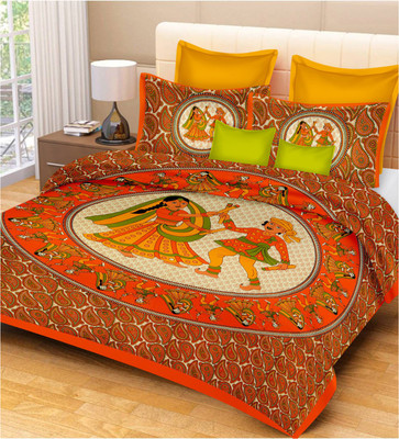 Home@shop Cotton Double Flat 180 TC Printed Bedsheet(Pack of 1, Multicolor)