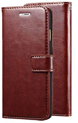 Kosher Traders Flip Cover for Leather Magnetic Vintage Flip Wallet Case Cover For Vivo Y75(Brown, Silicon)