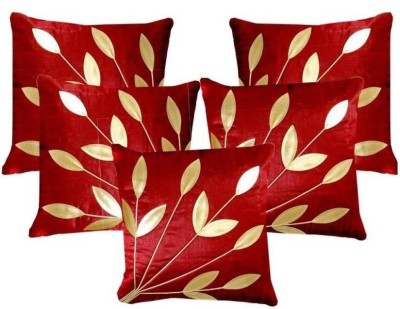 FAB NATION Embroidered Cushions Cover(Pack of 5, 40 cm*40 cm, Red, Beige, Gold)