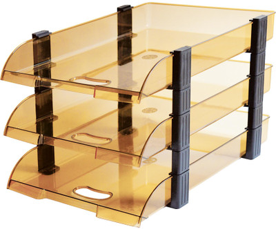 OMEGA 1758/U3 Unbreakable Executive File Tray (Set of 3 Tray) Use For Letter Tray/Files Tray/Documents Tray/Folder Tray etc. 3 Compartments Plastic Office Tray(Smoke Brown)
