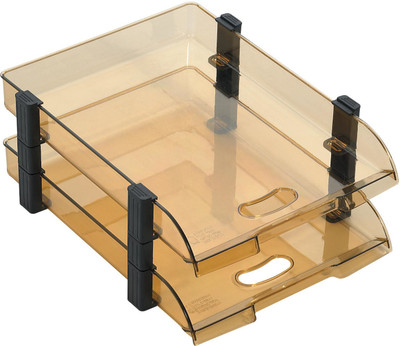 OMEGA 1758/U2 Unbreakable Executive File Tray (Set of 2 Tray) Use For Letter Tray/Files Tray/Documents Tray/Folder Tray 2 Compartments Plastic Office Tray(Smoke Brown)