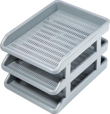 OMEGA 1739/S Office Tray - Deluxe Use For Letter Tray/Files Tray/Documents Tray/Folder Tray etc 3 Compartments Plastic Office Tray(Grey)