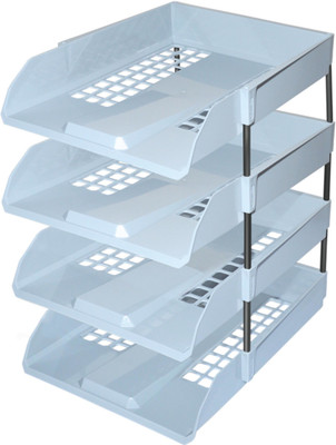 OMEGA 1745PP EXCEL Office Tray (Set of 4 Tray) Use For Letter Tray/Files Tray/Documents Tray/Folder Tray etc. 4 Compartments Plastic Office Tray(Grey)