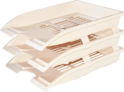 OMEGA 1755 Office Tray - Elite Use as Letter Tray/Files Tray/Documents Tray/Folder Tray etc. 3 Compartments Plastic Office Tray(Beige)