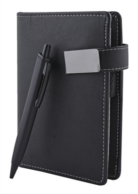 PAPERLLA BLACK POCKET UNDATED DIARY/ Executive Faux Leather Office Stationery Organiser, To Do List Planner Gift for Boys and Girls with Calculator, Magnetic Lock and Pen. Pocket-size Planner Ruled 75 Pages(Black)