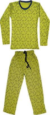 IndiWeaves Girls Casual T-shirt Pyjama(Green)